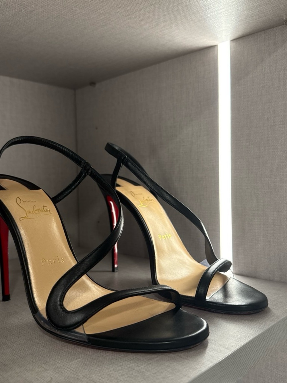 Christian Louboutin Black Leather Strappy High-Heel Sandals